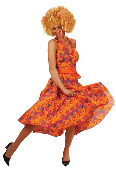 70's Dress Orange/Flowery FF 44/46