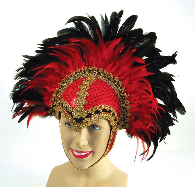 Feather Helmet Red Braiding/Plume - Click Image to Close