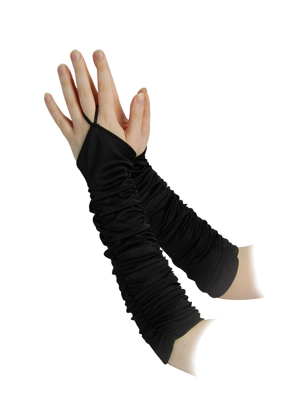 Fingerless Gloves 14" Black Satin