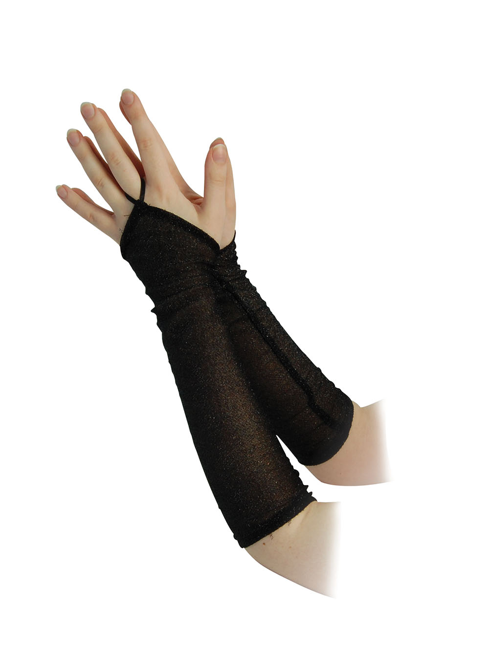 Fingerless Glitter Gloves 14" Black