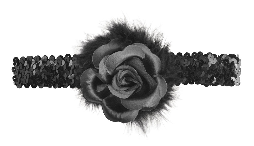Flapper Headband + Rose Boa. Black