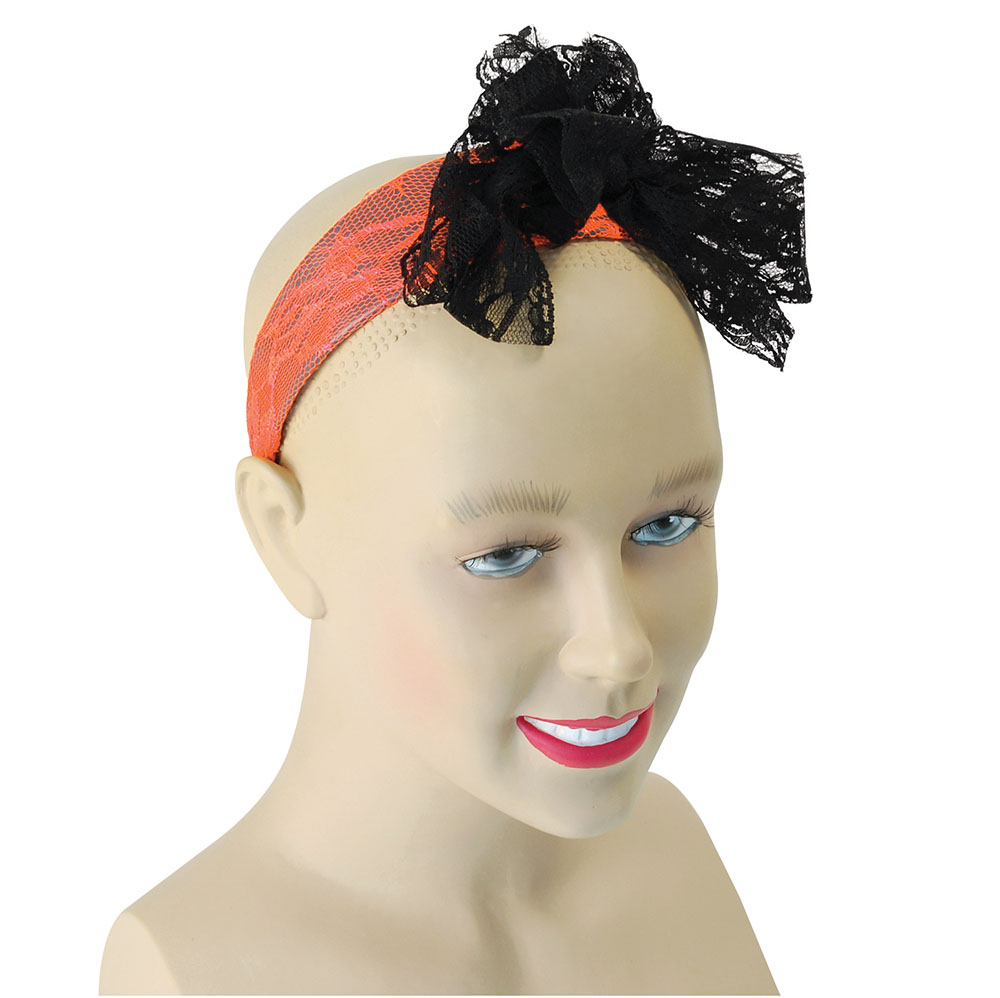 80's Neon Lace Headband. Orange