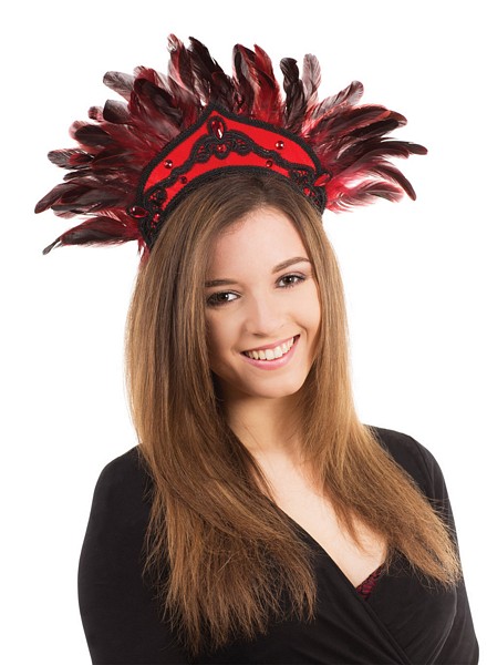 Carnival Headdress. Black/Red Feathers