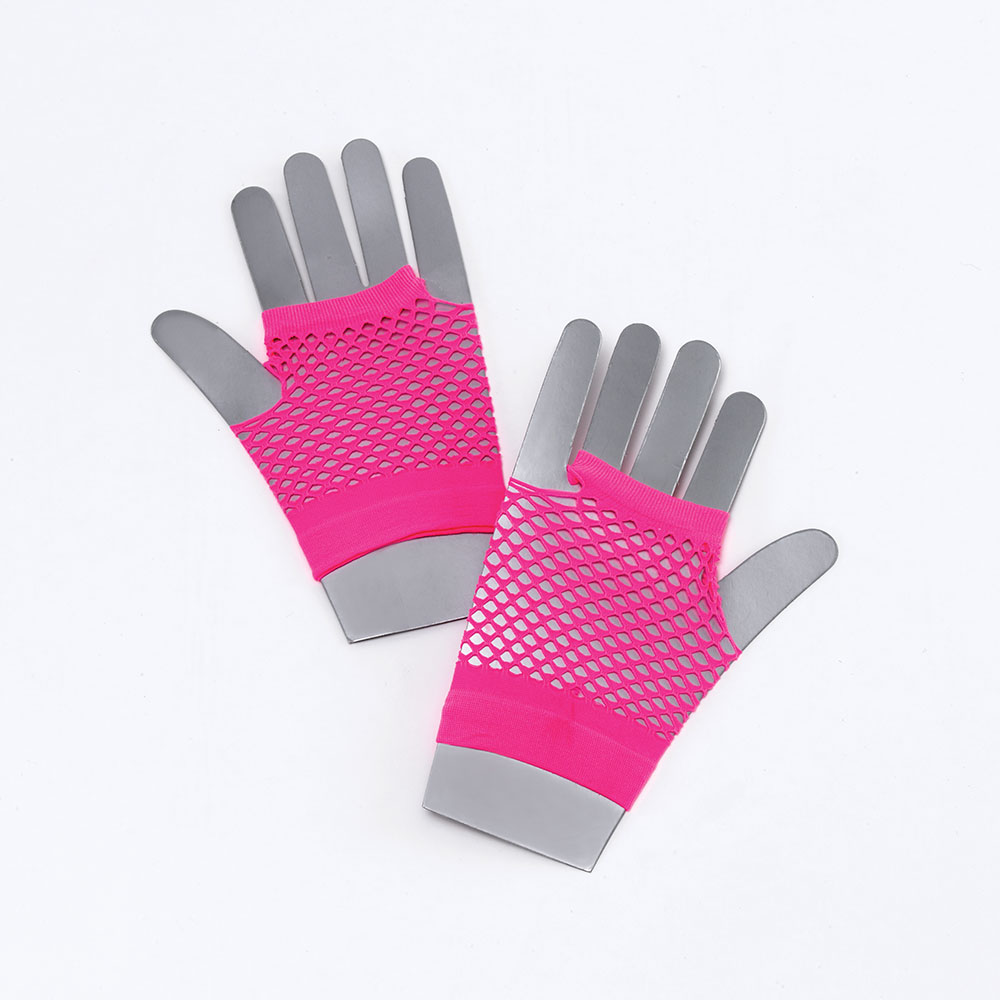 Fishnet Gloves. Short Neon Pink