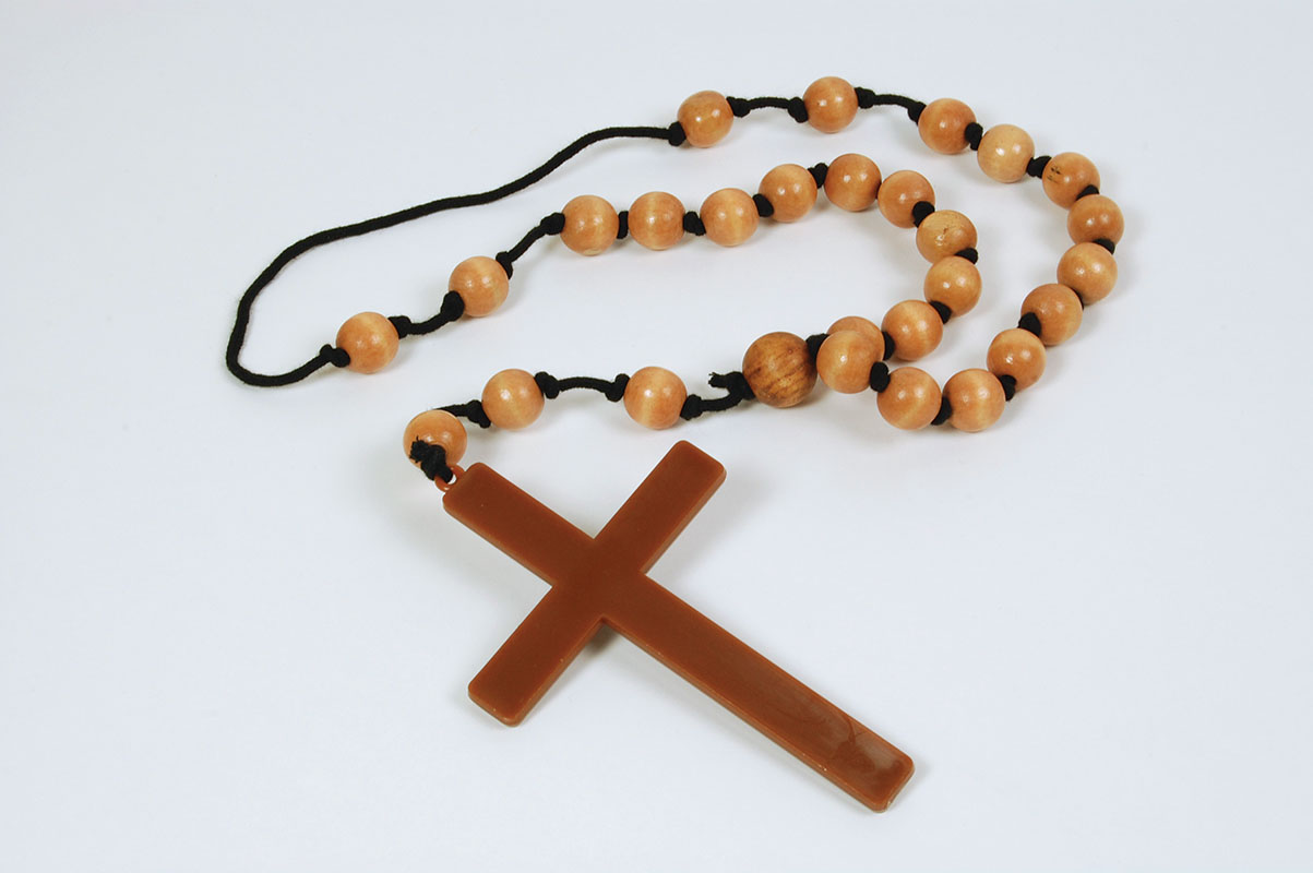 Cross + Long String of Wood Beads