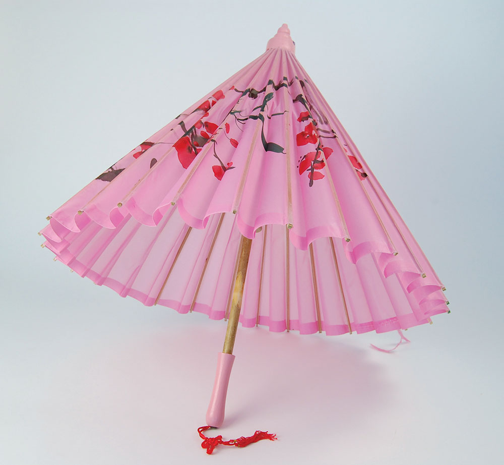 Parasol. Pink Silk + Wooden Handle