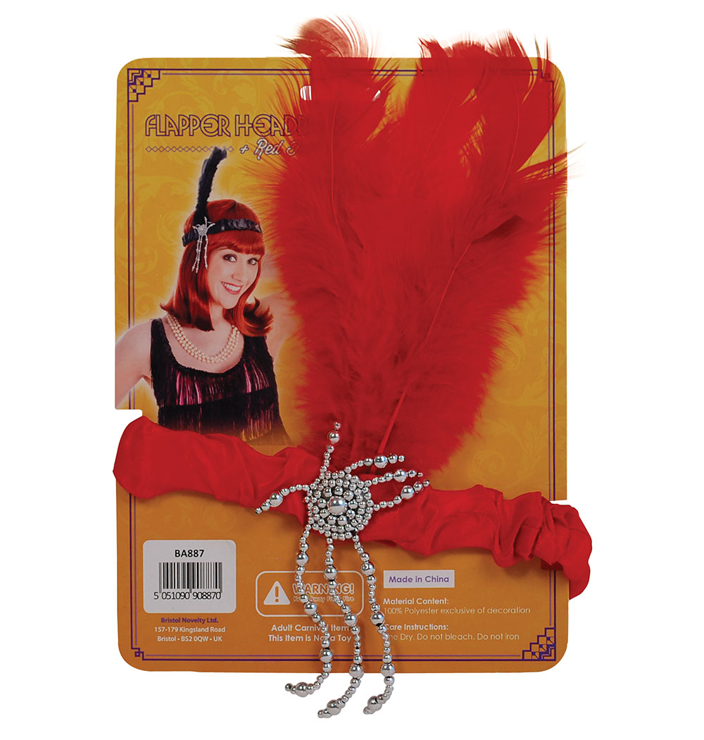 Flapper Headband & Red Feathers