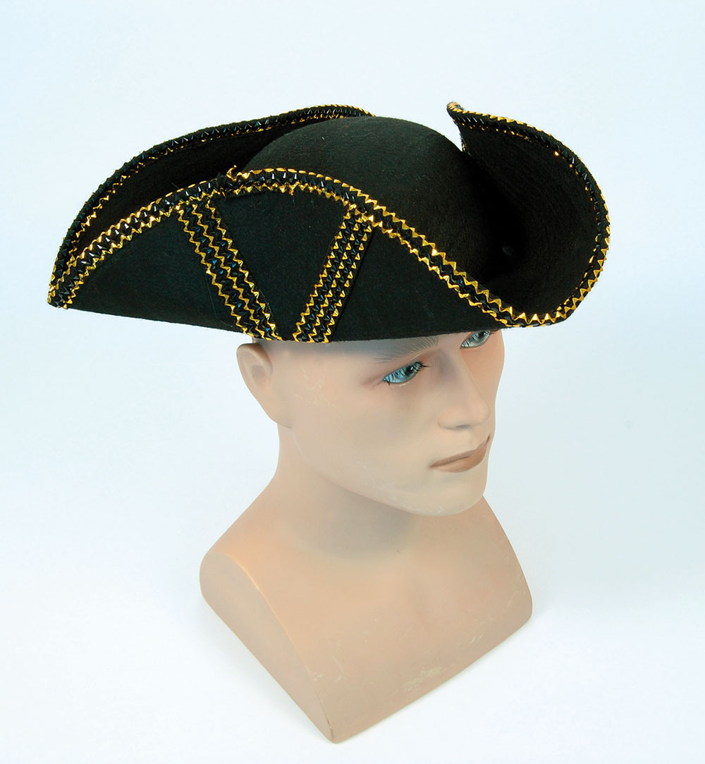 Tricorn Hat + Gold Trim+ Gold Pattern