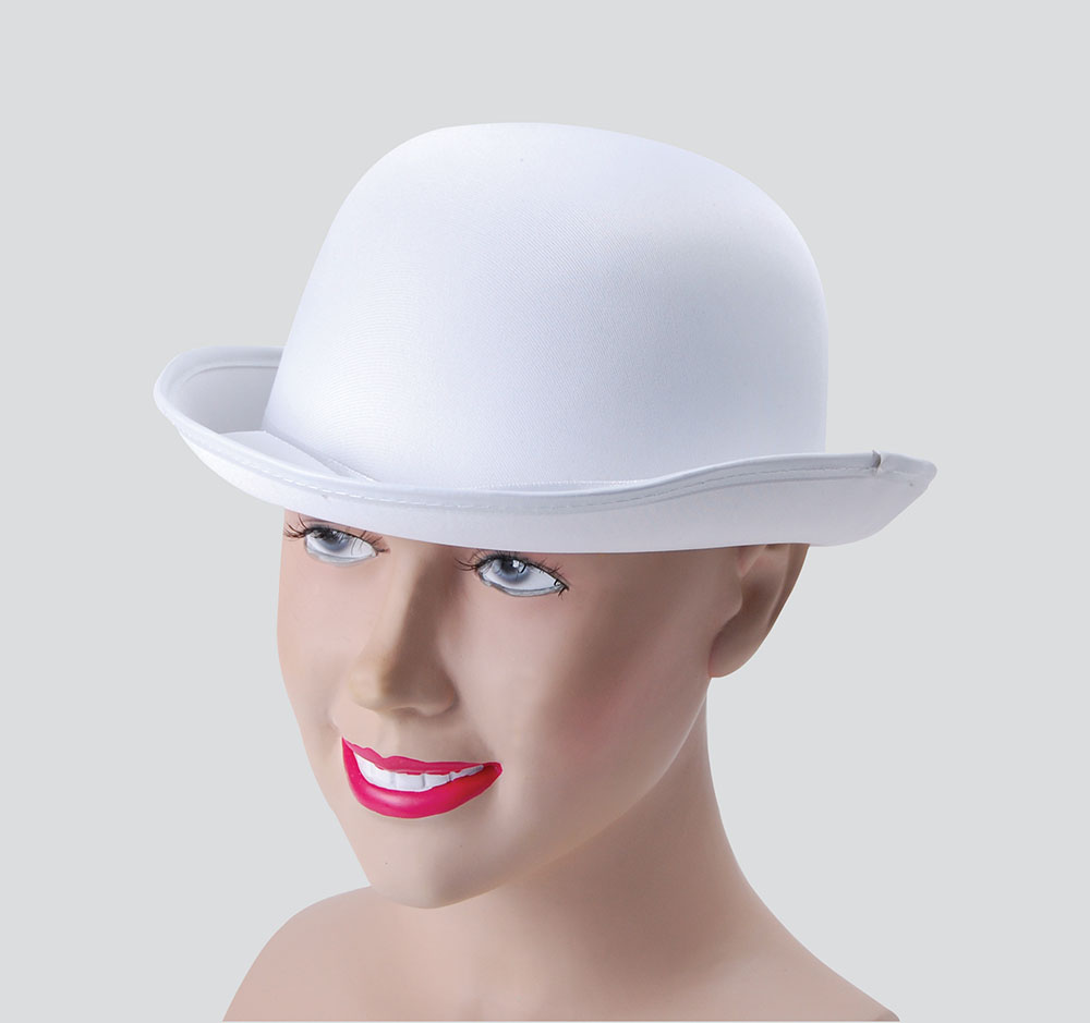 Bowler Hat. White, Satin Look