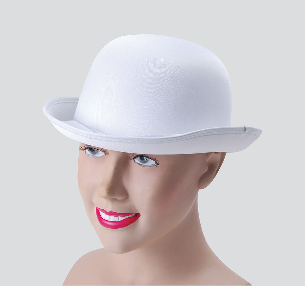 Bowler Hat. White, Satin Look Bowler Hat. White, Satin Look