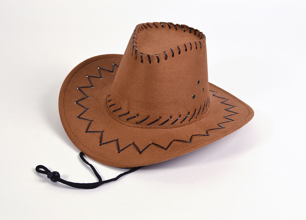 Cowboy Hat.Leather Stitched. Brown, Childs