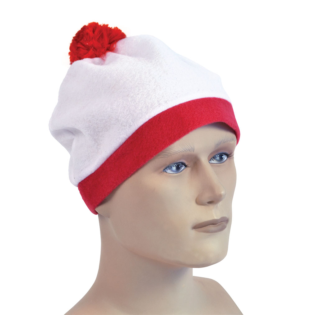 Bobble Hat. White + Red Pom Pom