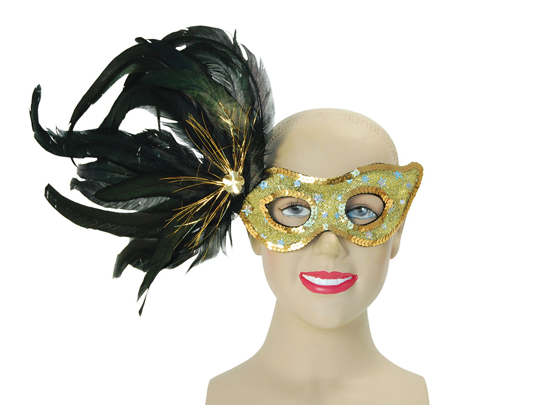 Gold Mask With Black Feathers