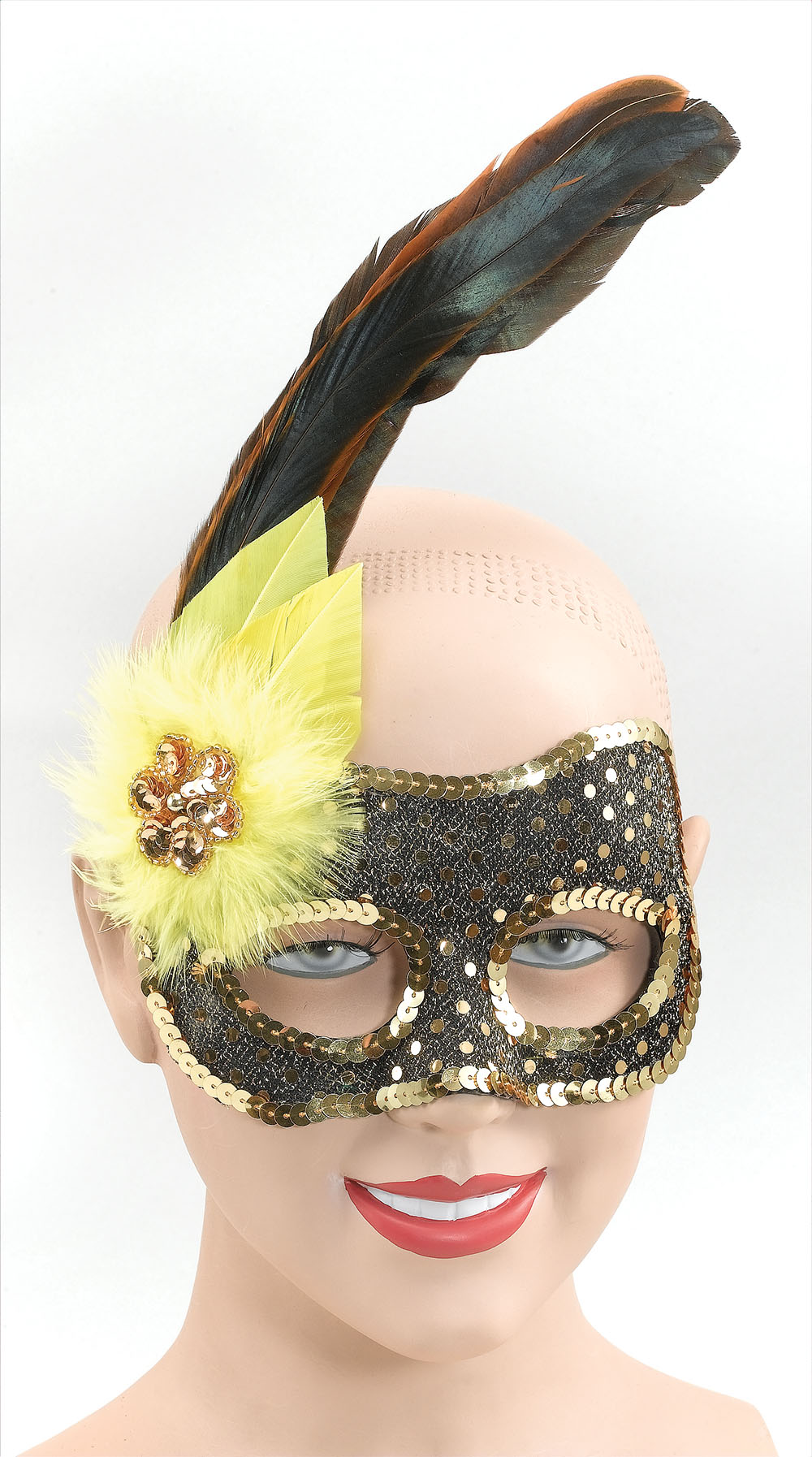 Black/Gold Sequin Face/Yellow Flower