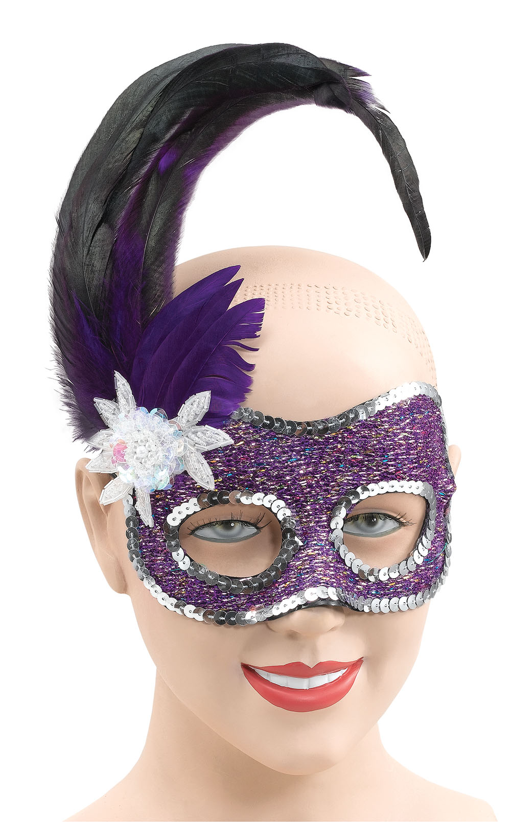 Purple Face Mask/Silver Sequins - Click Image to Close
