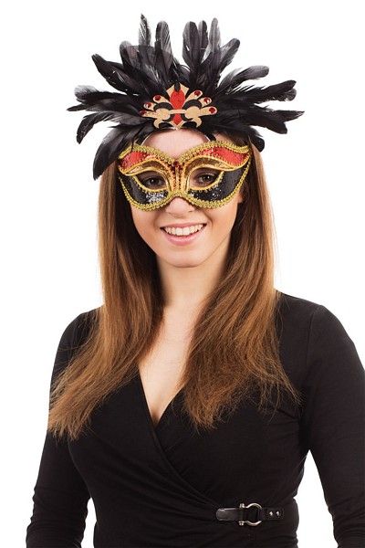 Carnival. Red/Black/Gold+ Feathers G/F