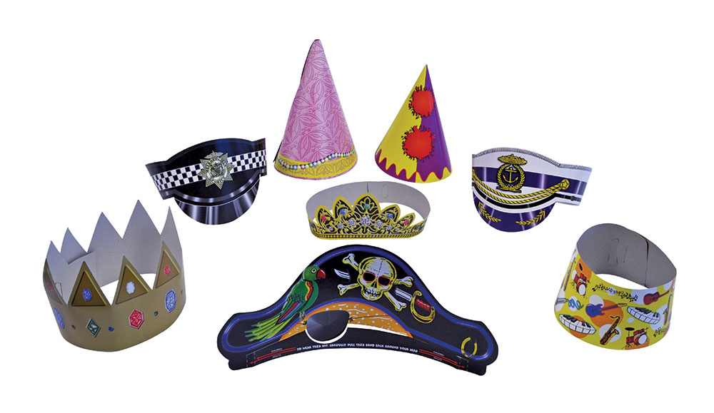Large Card Party Hats. Assorted