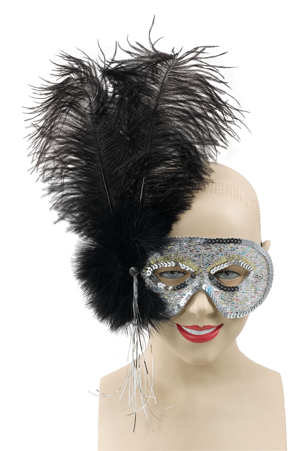 Ostrich Feather Black Mask