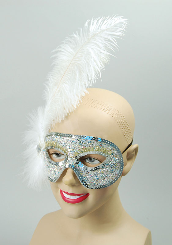 Ostrich Feather White Mask