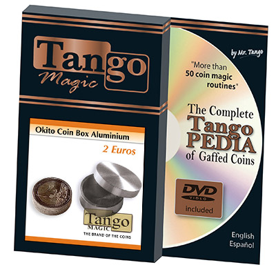 Okito Coin Box Aluminum 2 Euro (w/DVD) by Tango - Trick (A0002)