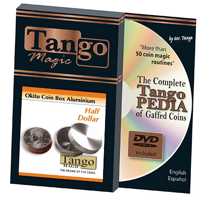 Okito Coin Box Aluminum Half Dollar (w/DVD)(A0004)by Tango - Tri