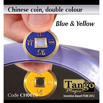 Chinese Coin (CH0018) Blue & Yellow by Tango Magic - Tricks